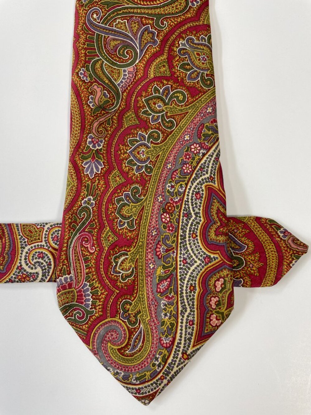 Kenneth Gordon Silk Tie Paisley Red Green Vintage Hand Printed Italy